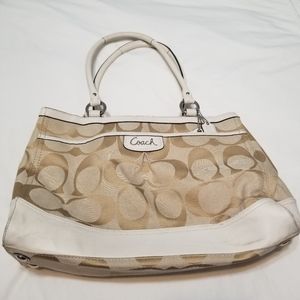 White and natural Coach purse